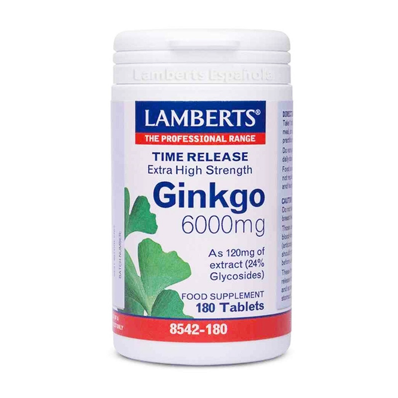 Ginkgo Biloba 6000mg 180 comprimidos Lamberts alta absorcion ayuda memoria circulacion cerebro sistema nervioso salud auditiva y visual antioxidante Ginkgo Biloba 6000mg 180 comprimidos Lamberts alta absorcion ayuda memoria circulacion cerebro sistema nervioso salud auditiva y visual antioxidante