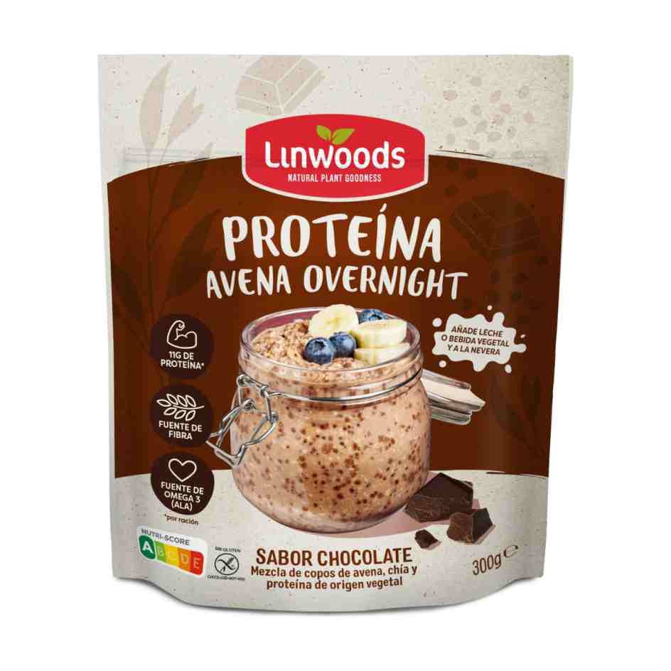 avena overnight proteina chocolate sin gluten 300g linwoods